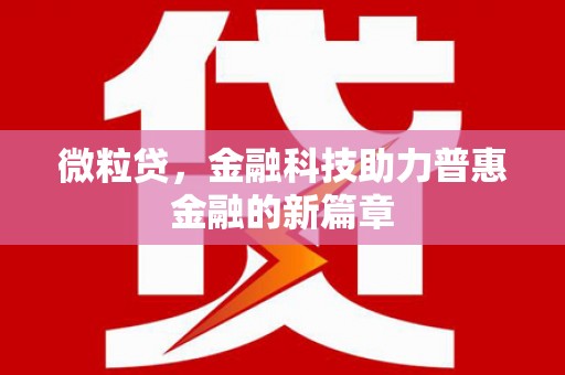 高要微粒贷，金融科技助力普惠金融的新篇章