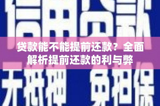 沧源贷款能不能提前还款？全面解析提前还款的利与弊